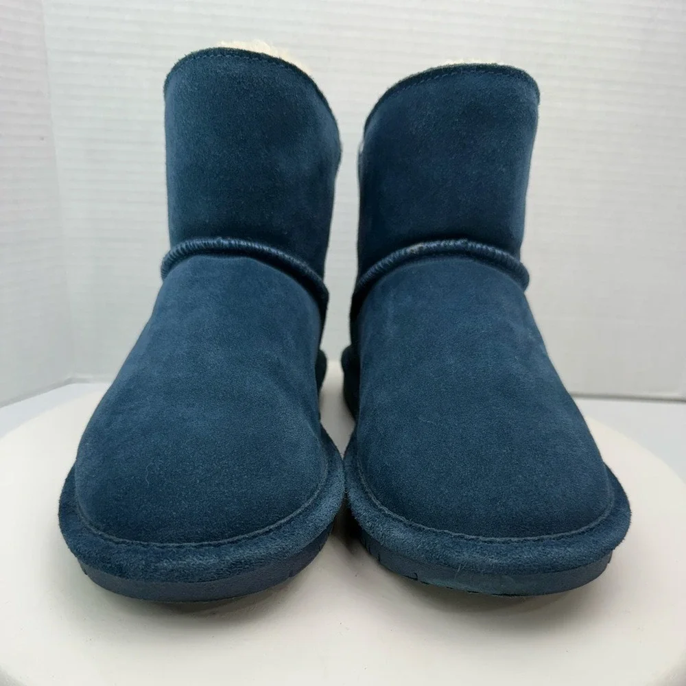 BEARPAW Womens Rosy Button Flat Slate Blue Suede Snow Boots Sz 7 Wide‎ Sheepskin